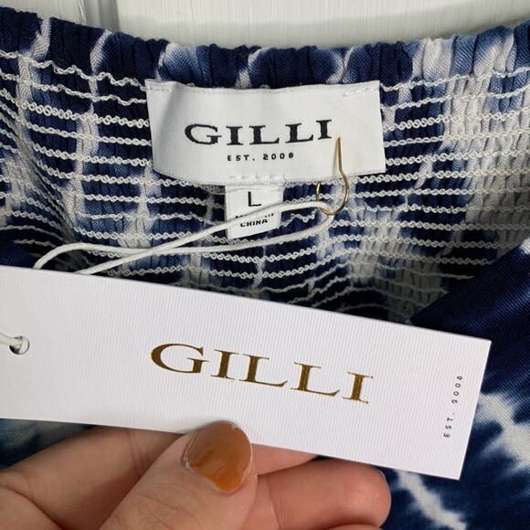 Gilli Blue Tie Dye Halter Tie MIDI Boho Dress New with Tag W-939 Sz L - Picture 7 of 11